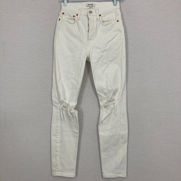 Re/Done White Distressed Button Fly Slim Leg Jeans size 25 - Picture 1 of 10